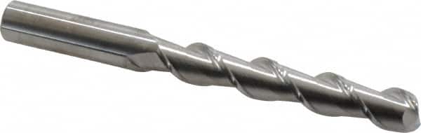 SGS - 1/2", 3" LOC, 1/2" Shank Diam, 5" OAL, 2 Flute, Solid Carbide Square End Mill - Single End, Uncoated, Spiral Flute, 45° Helix, Centercutting, Right Hand Cut, Right Hand Flute, Series 44 - Americas Industrial Supply