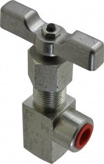 Made in USA - 1/4" Pipe, Angled Hard Seat Needle Valve - FNPT x FNPT Ends, Alloy Valve, 10,000 Max psi - Americas Industrial Supply