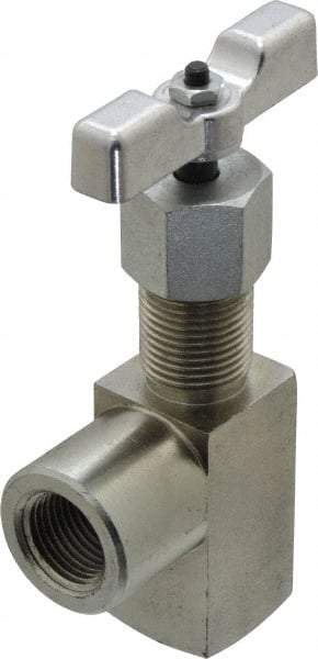 Made in USA - 1/2" Pipe, Angled Hard Seat Needle Valve - FNPT x FNPT Ends, Alloy Valve, 10,000 Max psi - Americas Industrial Supply