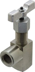 Made in USA - 1/2" Pipe, Angled Hard Seat Needle Valve - FNPT x FNPT Ends, Alloy Valve, 10,000 Max psi - Americas Industrial Supply