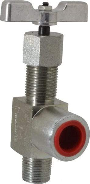 Made in USA - 1/2" Pipe, Angled Hard Seat Needle Valve - MNPT x FNPT Ends, Alloy Valve, 10,000 Max psi - Americas Industrial Supply