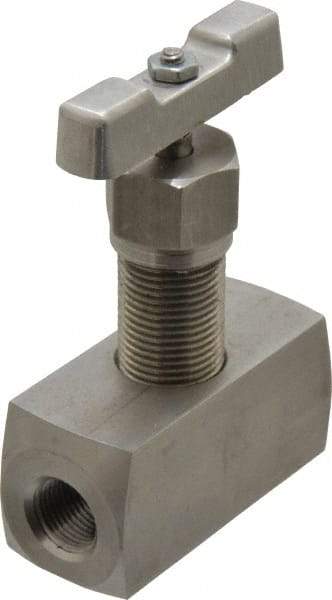 Made in USA - 3/8" Pipe, Inline Hard Seat Needle Valve - FNPT x FNPT Ends, Grade 316 Stainless Steel Valve, 10,000 Max psi - Americas Industrial Supply