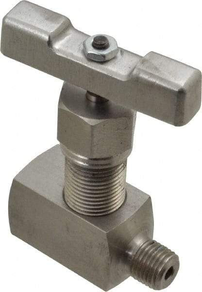 Value Collection - 1/4" Pipe, Inline Hard Seat Needle Valve - MNPT x FNPT Ends, Grade 316 Stainless Steel Valve, 10,000 Max psi - Americas Industrial Supply