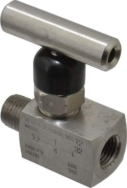 Made in USA - 1/4" Pipe, Inline Miniature Needle Valve - MNPT x FNPT Ends, Grade 316 Stainless Steel Valve, 6,000 Max psi - Americas Industrial Supply