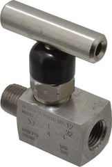 Made in USA - 1/4" Pipe, Inline Miniature Needle Valve - MNPT x FNPT Ends, Grade 316 Stainless Steel Valve, 6,000 Max psi - Americas Industrial Supply