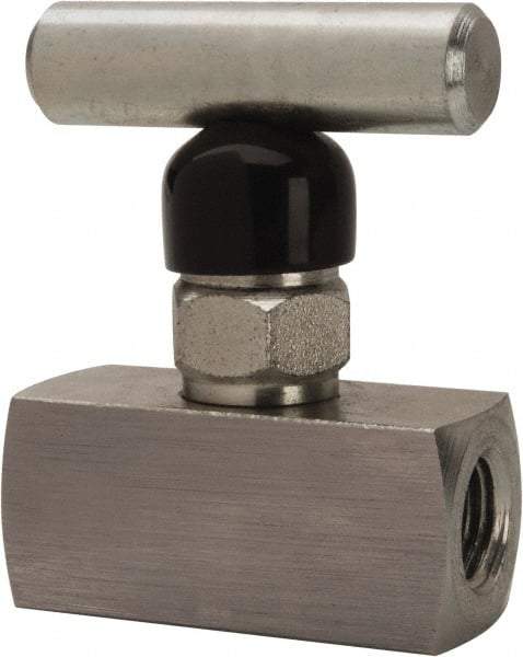 Made in USA - 1/4" Pipe, Inline Miniature Needle Valve - FNPT x FNPT Ends, Alloy Valve, 6,000 Max psi - Americas Industrial Supply