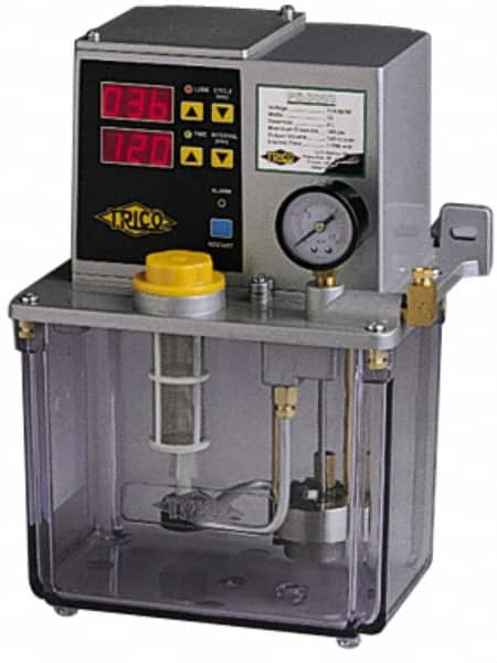 Trico - 8 L Reservoir Capacity, 0.2 cm Output per Hour, Electric Central Lubrication System - 3-999 Min Interval Between Cycles, 201mm Wide x 310mm High, 110 Volts, Oil, 5/16-24 Outlet Thread - Americas Industrial Supply