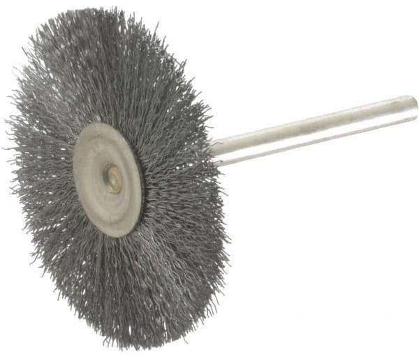 Osborn - 1-1/2" OD, 1/8" Shank Diam, Crimped Steel Wheel Brush - 0.005" Filament Diam, 25,000 RPM - Americas Industrial Supply