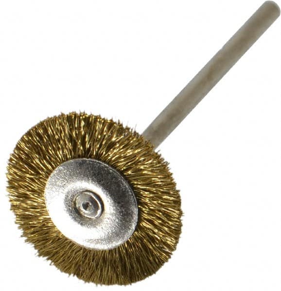 Osborn - 3/4" OD, 3/32" Shank Diam, Crimped Brass Wheel Brush - 0.005" Filament Diam, 25,000 RPM - Americas Industrial Supply