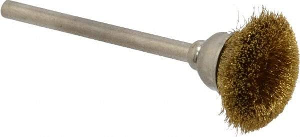 Osborn - 9/16" Diam, 1/8" Shank Straight Wire Brass Cup Brush - 0.003" Filament Diam, 25,000 Max RPM - Americas Industrial Supply