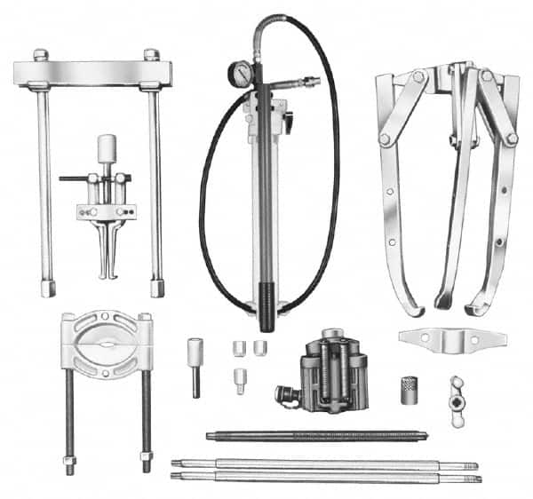 OTC - 18 Piece, 20" Spread, Hydraulic Puller Set - 3 Jaws, 41" OAL, 18-1/2" Reach - Americas Industrial Supply