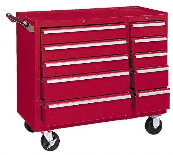 Kennedy - 10 Drawer Steel Tool Roller Cabinet - 39-3/8" Wide x 35" High x 18" Deep, Ball Bearing Drawer Slides, Brown - Americas Industrial Supply