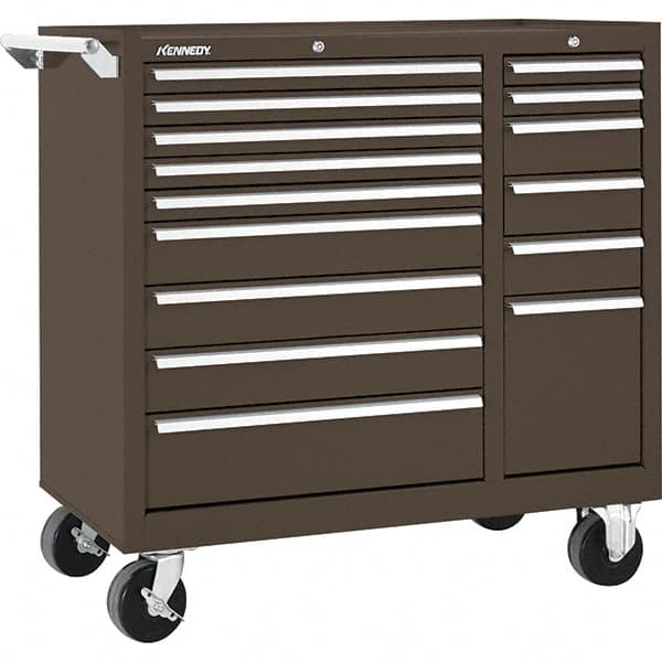 Kennedy - 15 Drawer 2,800 Lb Capacity Steel Tool Roller Cabinet - 39-3/8" Wide x 39" High x 18" Deep, Brown - Americas Industrial Supply