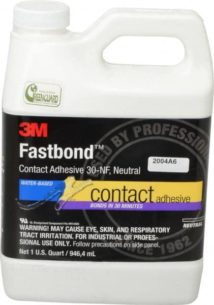 3M - 32 oz Can Natural Contact Adhesive - Series 30NF, 15 to 30 min Working Time, 4 hr Full Cure Time, Bonds to Cardboard, Ceramic, Fabric, Fiberglass, Foam, Glass, Leather, Metal, Plastic, Rubber, Vinyl & Wood - Americas Industrial Supply