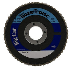 Weiler - 60 Grit, 4-1/2" Disc Diam, 7/8" Center Hole, Type 27 Zirconia Alumina Flap Disc - 12,000 Max RPM, Phenolic Backing, Arbor Attaching System, Coated - Americas Industrial Supply