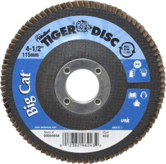 Weiler - 80 Grit, 4-1/2" Disc Diam, 7/8" Center Hole, Type 27 Zirconia Alumina Flap Disc - 12,000 Max RPM, Phenolic Backing, Arbor Attaching System, Coated - Americas Industrial Supply