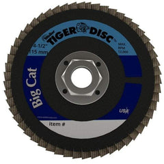 Weiler - 60 Grit, 4-1/2" Disc Diam, 5/8-11 Center Hole, Type 27 Zirconia Alumina Flap Disc - 12,000 Max RPM, Phenolic Backing, Arbor Attaching System, Coated - Americas Industrial Supply