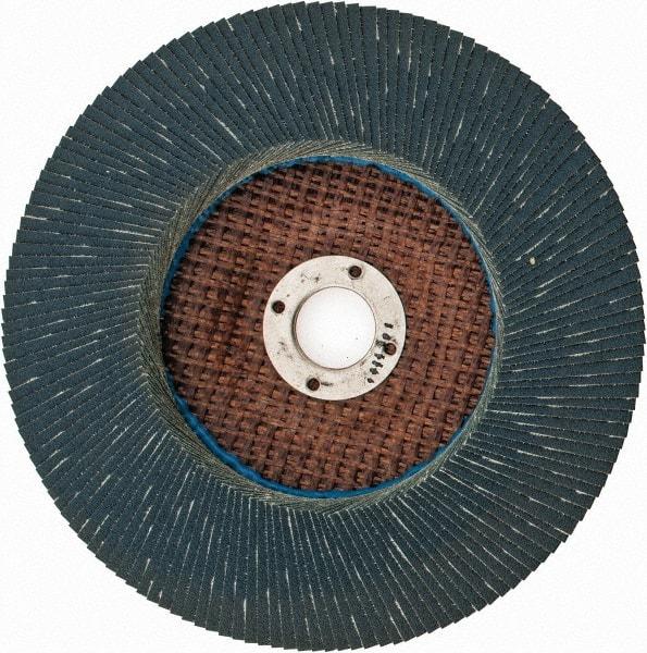 Weiler - 120 Grit, 7" Disc Diam, 7/8" Center Hole, Type 27 Zirconia Alumina Flap Disc - 8,600 Max RPM, Phenolic Backing, Arbor Attaching System, Coated - Americas Industrial Supply