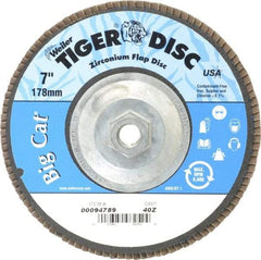 Weiler - 40 Grit, 7" Disc Diam, 5/8-11 Center Hole, Type 27 Zirconia Alumina Flap Disc - 8,600 Max RPM, Phenolic Backing, Arbor Attaching System, Coated - Americas Industrial Supply