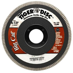 Weiler - 80 Grit, 4-1/2" Disc Diam, 7/8" Center Hole, Type 27 Aluminum Oxide Flap Disc - 12,000 Max RPM, Phenolic Backing, Arbor Attaching System, Coated - Americas Industrial Supply