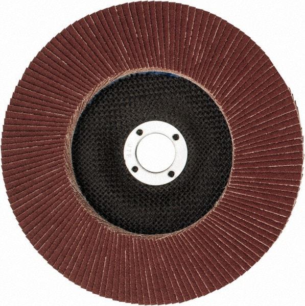 Weiler - 80 Grit, 7" Disc Diam, 7/8" Center Hole, Type 27 Aluminum Oxide Flap Disc - 8,600 Max RPM, Phenolic Backing, Arbor Attaching System, Coated - Americas Industrial Supply