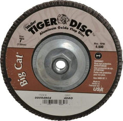 Weiler - 40 Grit, 7" Disc Diam, 5/8-11 Center Hole, Type 27 Aluminum Oxide Flap Disc - 8,600 Max RPM, Phenolic Backing, Arbor Attaching System, Coated - Americas Industrial Supply