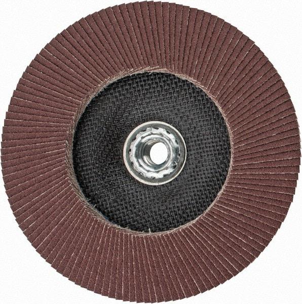 Weiler - 60 Grit, 7" Disc Diam, 5/8-11 Center Hole, Type 27 Aluminum Oxide Flap Disc - 8,600 Max RPM, Phenolic Backing, Arbor Attaching System, Coated - Americas Industrial Supply