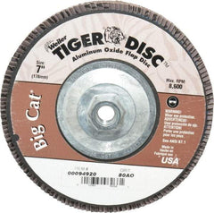 Weiler - 80 Grit, 7" Disc Diam, 5/8-11 Center Hole, Type 27 Aluminum Oxide Flap Disc - 8,600 Max RPM, Phenolic Backing, Arbor Attaching System, Coated - Americas Industrial Supply