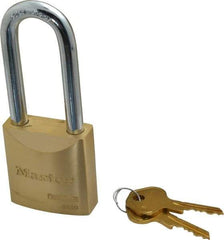 Master Lock - 2-1/2" Shackle Clearance, Keyed Different Pro Series Padlock - 29/32" Shackle Width, 3/8" Shackle Diam, Brass - Americas Industrial Supply