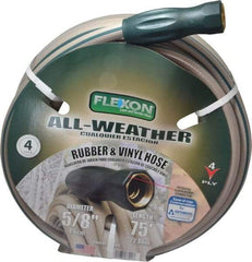 Made in USA - 75' Long All Weather Hose - 5/8" Diam, 3/4" GHT, Rubber/Vinyl, 300 psi, All Season, Green - Americas Industrial Supply