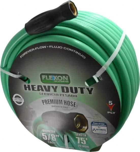 Made in USA - 75' Long Forever Hose - 5/8" Diam, 3/4" GHT, Rubber/Vinyl, 340 psi, All Season, Green - Americas Industrial Supply