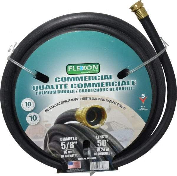 Value Collection - 50' Long Hot Water Hose - 5/8" Diam, 3/4" GHT, Rubber, 425 psi, Hot Water Compatible, Black - Americas Industrial Supply