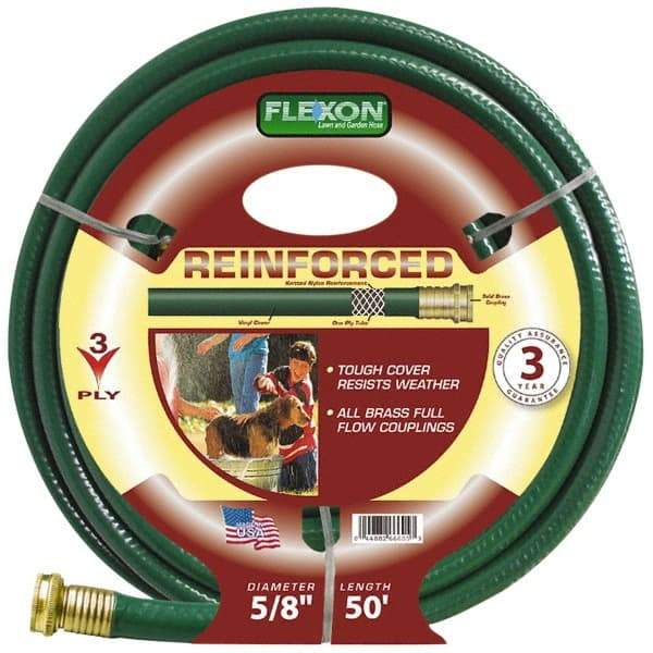 Made in USA - 50' Long Reinforced Rubber Hose - 5/8" Diam, 3/4" GHT, Vinyl, 212 psi, All Season, Green - Americas Industrial Supply