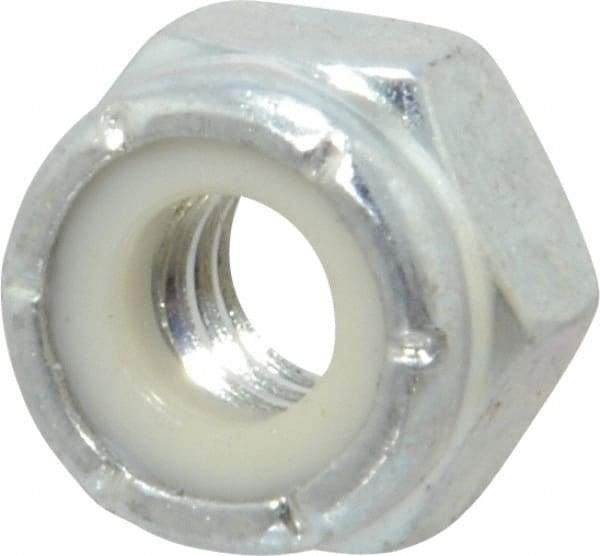 Value Collection - 1/4-20 UNC Grade 2 Hex Lock Nut with Nylon Insert - 7/16" Width Across Flats, 19/64" High, Zinc-Plated Finish - Americas Industrial Supply