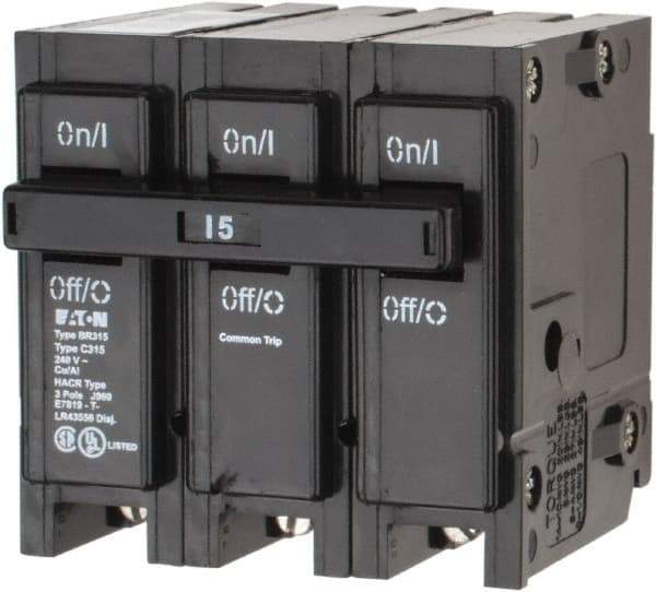 Eaton Cutler-Hammer - 15 Amp, 240 VAC, 3 Pole, Plug In Type BR Circuit Breaker - Magnetic Trip, 10 kA Breaking Capacity, 14-4 AWG - Americas Industrial Supply