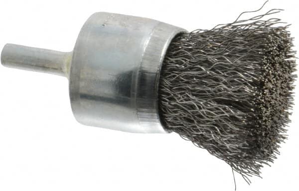 Osborn - 1" Brush Diam, Crimped, End Brush - 1/4" Diam Shank, 20,000 Max RPM - Americas Industrial Supply