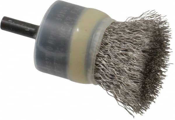 Osborn - 1" Brush Diam, Crimped, End Brush - 1/4" Diam Shank, 20,000 Max RPM - Americas Industrial Supply