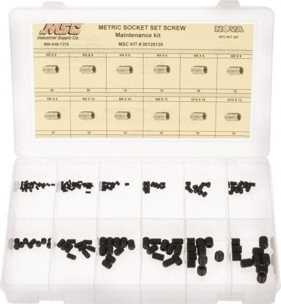 Value Collection - 140 Piece, M3 to M10, Alloy Steel Set Screw Assortment - Socket Cap Head, Hex Socket Drive, 5 to 12mm Long - Americas Industrial Supply