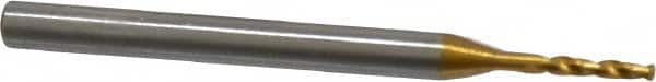 OSG - 1.30048mm 140° Spiral Flute Vanadium High Speed Steel Screw Machine Drill Bit - TiN Finish, Right Hand Cut, 8mm Flute Length, 40mm OAL, Faceted Point, Straight Shank - Americas Industrial Supply