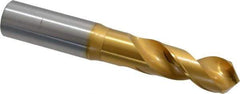 OSG - 18.00098mm 120° Spiral Flute Vanadium High Speed Steel Screw Machine Drill Bit - TiN Finish, Right Hand Cut, 60mm Flute Length, 128mm OAL, Faceted Point, Straight Shank - Americas Industrial Supply