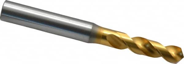 OSG - 8.24992mm 120° Spiral Flute Vanadium High Speed Steel Screw Machine Drill Bit - TiN Finish, Right Hand Cut, 37mm Flute Length, 87mm OAL, Faceted Point, Straight Shank - Americas Industrial Supply