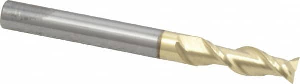 ProMax - 1/4", 3/4" LOC, 1/4" Shank Diam, 2-1/2" OAL, 2 Flute, Solid Carbide Square End Mill - Single End, ZrN Finish, Spiral Flute, 40° Helix, Centercutting, Right Hand Cut, Right Hand Flute, Series 108 - Americas Industrial Supply