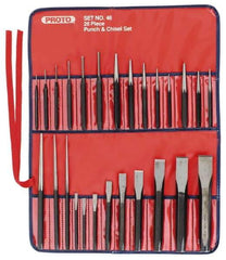 Proto - 26 Piece Punch & Chisel Set - 1/4 to 7/8" Chisel, 3/8 to 1/4" Punch, Round Shank - Americas Industrial Supply
