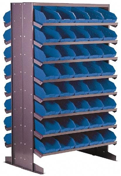 Quantum Storage - 24" Deep x 36" Wide x 60" High, Steel Floor Rack - 2 Sides, 64 Blue Plastic Bins, 36" Bin Width x 60" Bin Height x 24" Bin Depth - Americas Industrial Supply