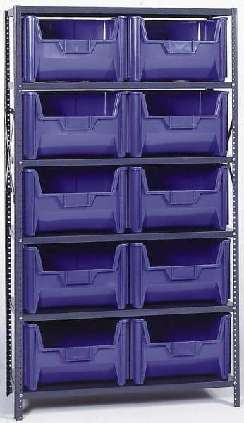 Quantum Storage - 18" Deep x 42" Wide x 75" High, Steel Open Hopper Storage Unit - 5/6 Shelves, 10 Blue Plastic Bins, 19-7/8" Bin Width x 12-7/16" Bin Height x 15-1/4" Bin Depth - Americas Industrial Supply