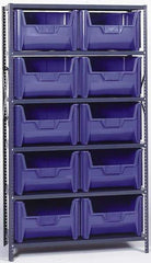 Quantum Storage - 18" Deep x 42" Wide x 75" High, Steel Open Hopper Storage Unit - 5/6 Shelves, 10 Gray Plastic Bins, 42" Bin Width x 75" Bin Height x 16" Bin Depth - Americas Industrial Supply