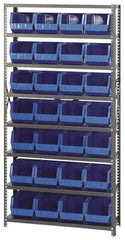 Quantum Storage - 12" Deep x 36" Wide x 75" High, Steel Open Hopper Storage Unit - 7/8 Shelves, 28 Yellow Plastic Bins, 8-1/4" Bin Width x 7" Bin Height x 11" Bin Depth - Americas Industrial Supply