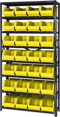 Quantum Storage - 12" Deep x 36" Wide x 75" High, Steel Open Hopper Storage Unit - 7/8 Shelves, 28 Blue Plastic Bins, 8-1/4" Bin Width x 7" Bin Height x 14-3/4" Bin Depth - Americas Industrial Supply