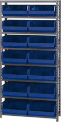 Quantum Storage - 12" Deep x 36" Wide x 75" High, Steel Open Hopper Storage Unit - 7/8 Shelves, 14 Yellow Plastic Bins, 16-1/2" Bin Width x 7" Bin Height x 14-3/4" Bin Depth - Americas Industrial Supply
