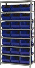Quantum Storage - 18" Deep x 36" Wide x 75" High, Steel Open Hopper Storage Unit - 7/8 Shelves, 21 Blue Plastic Bins, 11" Bin Width x 8" Bin Height x 16" Bin Depth - Americas Industrial Supply
